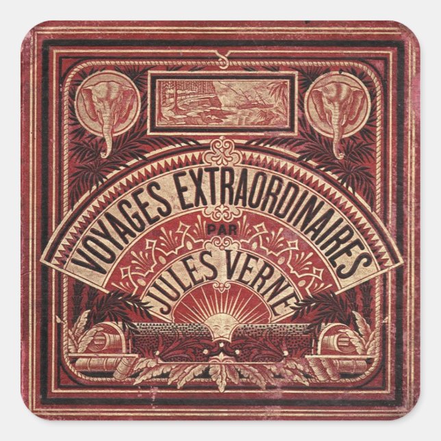STICKER CARRÉ JULES VERNE "VOYAGES EXTRAORDINAIRES" (1878) (Devant)
