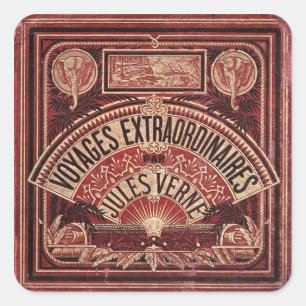 STICKER CARRÉ JULES VERNE "VOYAGES EXTRAORDINAIRES" (1878)