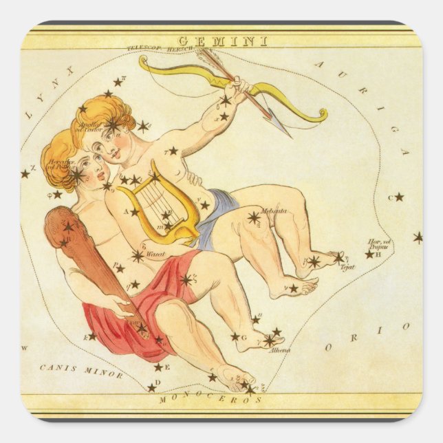 Sticker Carré Jumeaux Gemini Constellation Vintage Urania miroir (Devant)