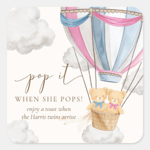 Sticker Carré Jumeaux Ours Attendent Ours en Peluche Pop It Quan