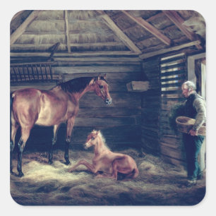 Sticker Carré Jument anglaise avec elle poulains, 1833