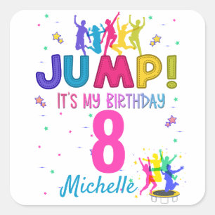 Sticker Carré Jump Party C'est mon anniversaire Trampoline Bounc