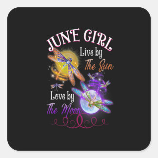 Sticker Carré June Girl Lover Moon Dragonfly Funny Birthday