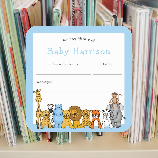 Sticker Carré Jungle Animal Bookplate, première bibliothèque pou (Créateur téléchargé)