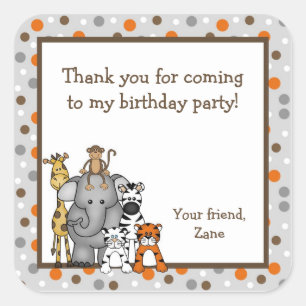 Sticker Carré Jungle Animaux Baby shower Anniversaire Fête Favor