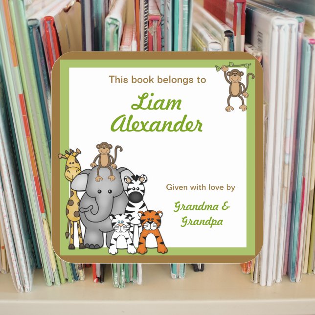 Sticker Carré Jungle Animaux Réserver Plates Green Boy LIVRE (Créateur téléchargé)