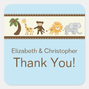 Sticker Carré Jungle Safari Animal Blue Boy Baby shower
