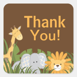 Sticker Carré Jungle Safari Baby shower animal neutre