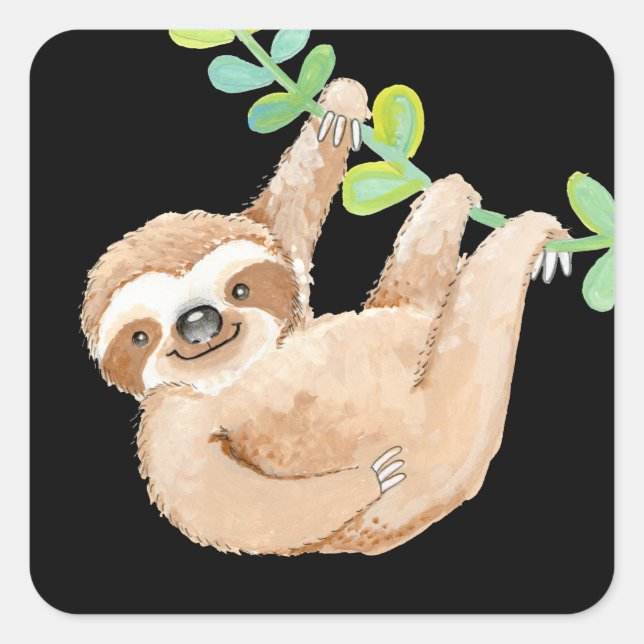 Sticker Carré Jungle Sloth mignonne Whimsical (Devant)