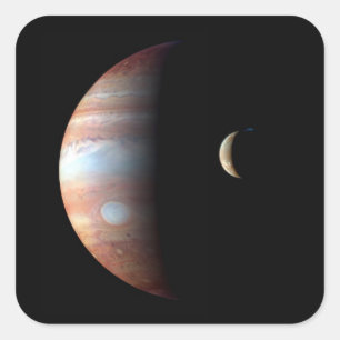 Sticker Carré Jupiter Planète Géante Gazeuse & Io Lune Galiléenn