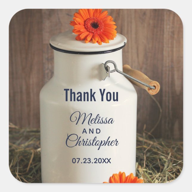 Sticker Carré Jus de lait blanc rustique avec Mariage de fleurs (Devant)