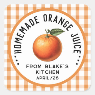 Sticker Carré Jus d'orange fait maison avec motif à carreaux