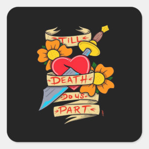 Sticker Carré Jusqu'à ce que la mort nous sépare Vintage Tattoo 