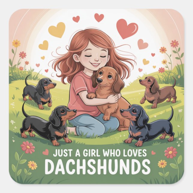 Sticker Carré Just A Girl Who Loves Dachshunds (Devant)