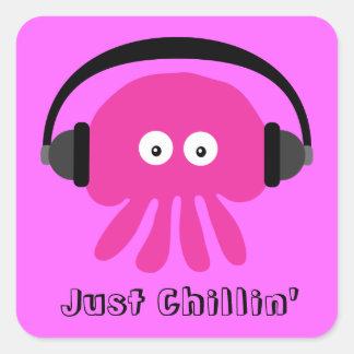 Sticker Carré Juste Chiller La Méduse Rose Avec Des Casques