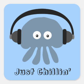 Sticker Carré Juste Chillin' Blue Jellfish avec casques