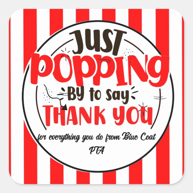 Sticker Carré juste passer pour dire merci popcorn volontaire (Devant)