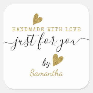 Sticker Carré Juste Pour Vous Parties scintillant Or Coeur Fait 