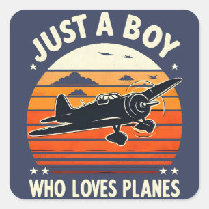 Sticker Carré Juste Un Garçon Qui Aime Les Avions Vintage Avion