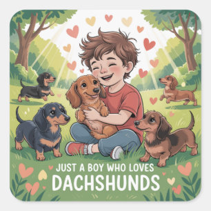 Sticker Carré Juste Un Garçon Qui Aime Les Dachshunds