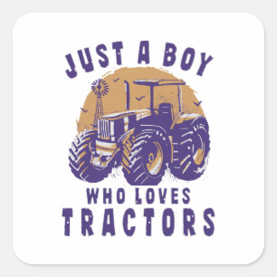 Sticker Carré Juste un garçon qui aime les tracteurs et les cami