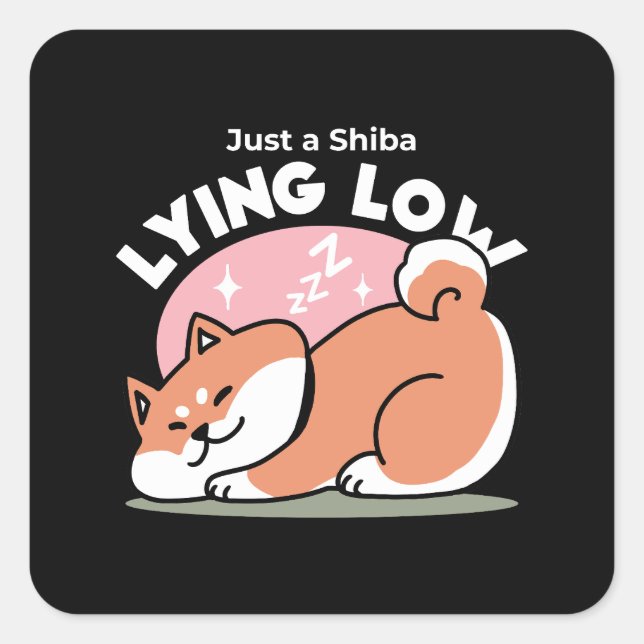 Sticker Carré Juste un Shiba allongé bas : mignonne conception S (Devant)