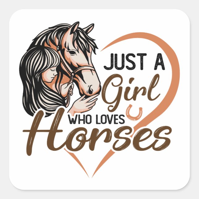 Sticker Carré Juste une fille qui aime les chevaux Coeur Cheval  (Devant)