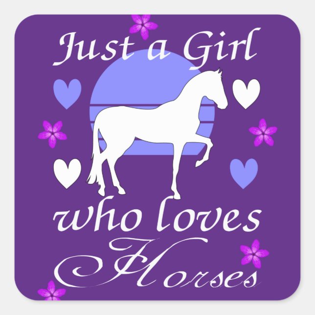 Sticker Carré Juste une fille qui aime les chevaux en violet (Devant)