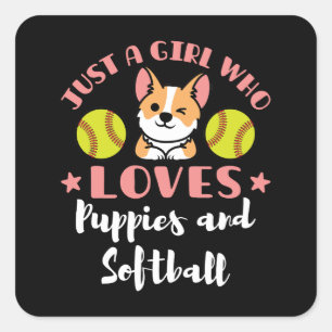 Sticker Carré Juste une fille qui aime les chiots et le softball