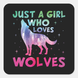 Sticker Carré Juste une fille qui aime les loups aquarelle