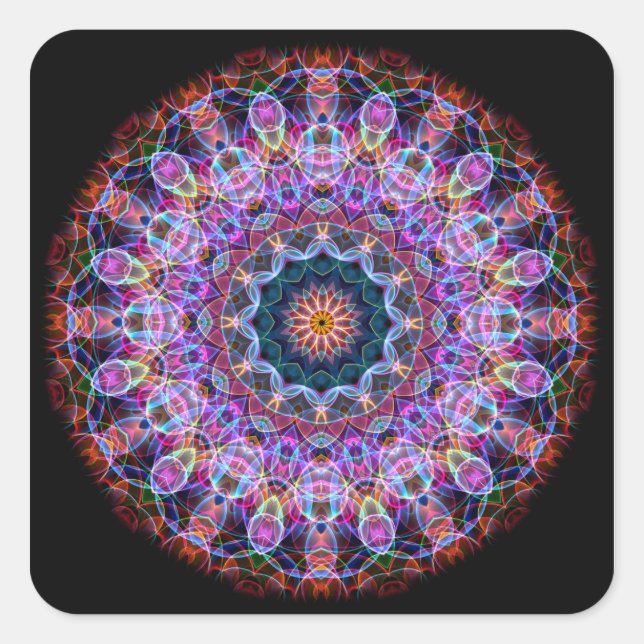 Sticker Carré Kaléidoscope de Lotus pourpre (Devant)