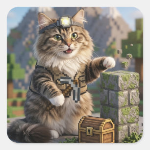 Sticker Carré KAM KAM The Voxel Explorer Réaliste Gamer Chat Art