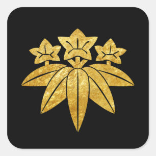 Sticker Carré Kamakura Minamoto Mon faux or japonais en noir