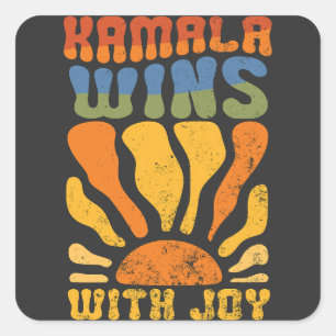 Sticker Carré Kamala gagne avec Joy Retro Boho Harris Walz