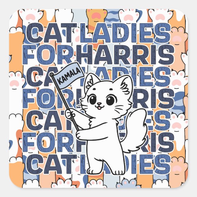 Sticker Carré Kamala Harris 2024 Election Cat Ladies President (Devant)