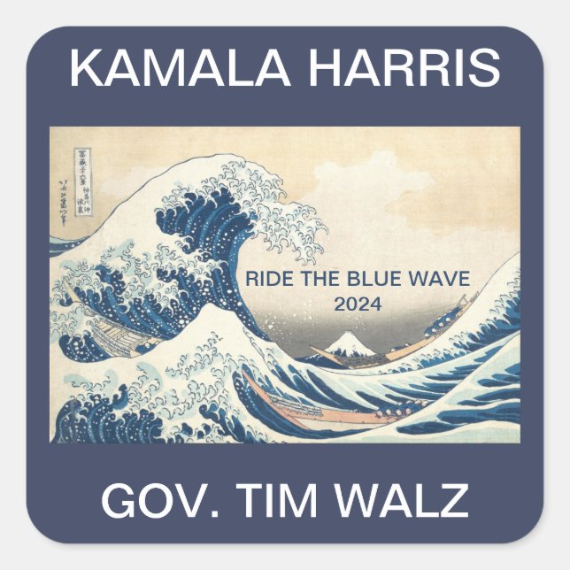 STICKER CARRÉ KAMALA HARRIS MARCHE LA VAGUE BLEUE 2024 (Devant)