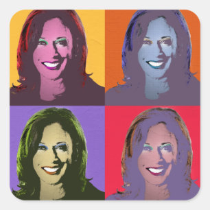 Sticker Carré Kamala Harris Pop Art (Jaune, Orange, Violet, Roug