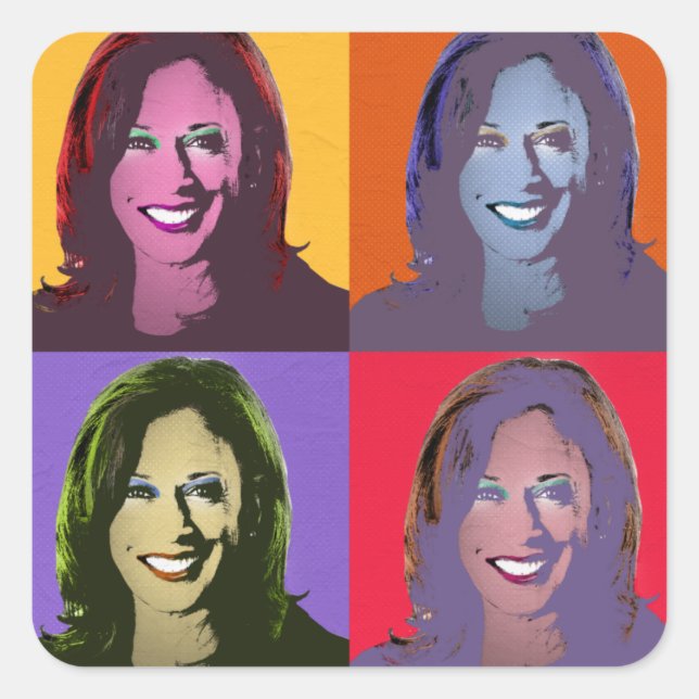 Sticker Carré Kamala Harris Pop Art (Jaune, Orange, Violet, Roug (Devant)