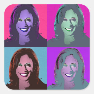 Sticker Carré Kamala Harris Pop Art (Rose, Magenta, Bleu, Violet