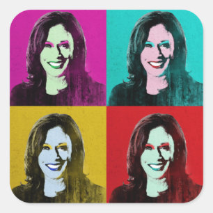 Sticker Carré Kamala Harris Pop Art (rose, Turquoise, or, rouge)