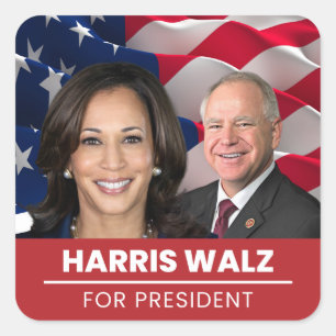 Sticker Carré Kamala Harris Tim Walz Pour Président 2024