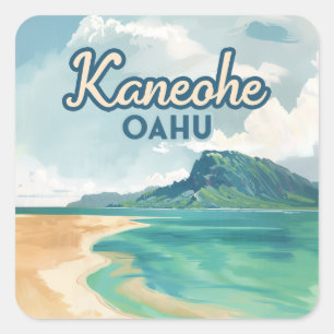 Sticker Carré Kaneohe Sandbar Oahu Hawaii Retro
