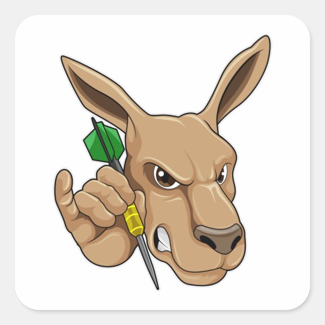 Sticker Carré Kangaroo comme joueur de Dart avec Dart (Devant)