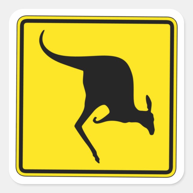 Sticker Carré Kangaroo Crossing, Signal d'avertissement de trafi (Devant)
