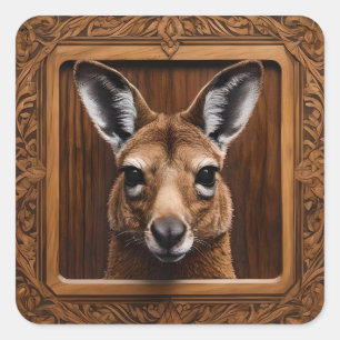 Sticker Carré Kangaroo en bois 3D australien