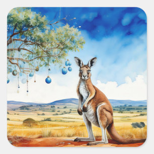 Sticker Carré Kangaroo sous le gumtree avec les baubles de Noël