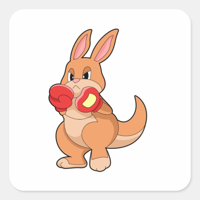 Sticker Carré Kangourou à la boxe avec gants de boxe (Devant)