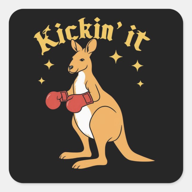 Sticker Carré Kangourou en boxe gothique simple (Devant)