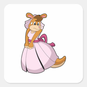 Sticker Carré Kangourou en mariée avec une robe de mariée