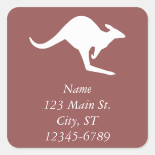 Sticker Carré Kangourou Rouge Vin et Blanc Adresse